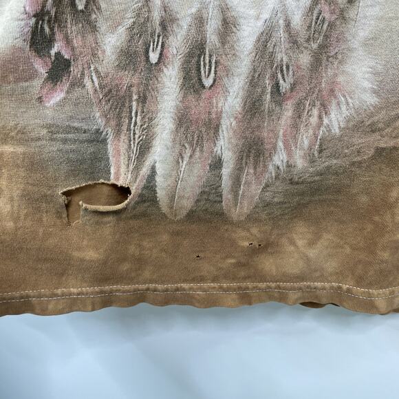 Thrashed Y2K Wolf T Shirt Streetwear Mens L Faded Acid Wash Indian Brown Holes - Picture 6 of 11